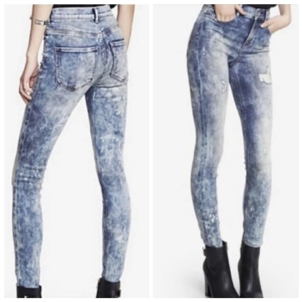 Express 2 High Rise Legging Light Blue Acid Wash Skinny Distressed Jegging Jeans